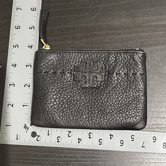 Tory Burch Black Pebbled Leather Card Case Key Ring Coin Pouch Wallet 3.5”x5.5” - Picture 8 of 8